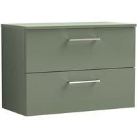 Nuie Arno Wall Hung 2-Drawer Vanity Unit & Worktop 800mm - Reed Green