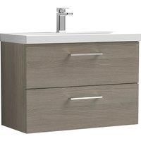 Nuie Arno Wall Hung 2-Drawer Vanity Unit & Basin-1 800mm - Solace Oak Woodgrain