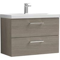 Nuie Arno Wall Hung 2-Drawer Vanity Unit & Basin-3 800mm - Solace Oak Woodgrain