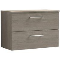 Nuie Arno Wall Hung 2-Drawer Vanity Unit & Worktop 800mm - Solace Oak Woodgrain