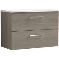 Nuie Arno WH 2-Drawer Vanity Unit & White Worktop 800mm - Solace Oak Woodgrain