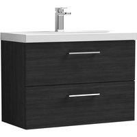 Nuie Arno Wall Hung 2-Drawer Vanity Unit & Basin-3 800mm - Charcoal Woodgrain