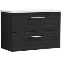 Nuie Arno WH 2-Drawer Vanity Unit & White Worktop 800mm - Charcoal Woodgrain