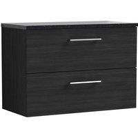 Nuie Arno WH 2-Drawer Vanity Unit & Black Worktop 800mm - Charcoal Woodgrain