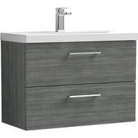 Nuie Arno Wall Hung 2-Drawer Vanity Unit & Basin-3 800mm - Anthracite Woodgrain