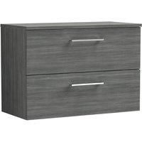 Nuie Arno 800mm Wall Hung 2 Drawer Vanity & Worktop Anthracite