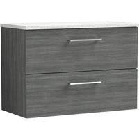 Nuie Arno Anthracite Woodgrain WH 2-Drawer Vanity Unit & White Worktop 800mm