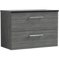 Nuie Arno 800mm Wall Hung 2 Drawer Vanity & Sparkling Black Laminate Top Anthracite