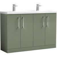 Nuie Arno 1200mm Floor Standing 4 Door Vanity & Double Ceramic Minimalist Basin Satin Green