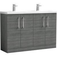 Nuie Arno 1200mm Floor Standing 4 Door Vanity & Double Ceramic Minimalist Basin Anthracite Woodgrain