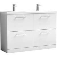 Nuie Arno 1200mm Floor Standing 4 Drawer Vanity & Double Ceramic Minimalist Basin Gloss White