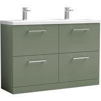 Nuie Arno 1200mm Floor Standing 4 Drawer Vanity & Double Ceramic Minimalist Basin Satin Green