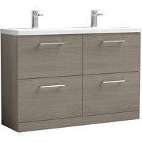 Nuie Arno 1200mm Floor Standing 4 Drawer Vanity & Double Ceramic Minimalist Basin Grey Vicenza Oak