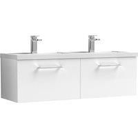 Nuie Arno WH 2-Drawer Vanity Unit & Double Polymarble Basin 1200mm - Gloss White