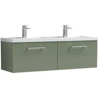 Nuie Arno WH 2-Drawer Vanity Unit & Double Polymarble Basin 1200mm - Reed Green