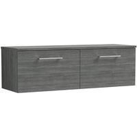 Nuie Arno Wall Hung 2-Drawer Vanity Unit & Worktop 1200mm - Anthracite Woodgrain