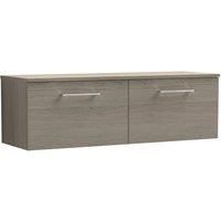 Nuie Arno Wall Hung 2-Drawer Vanity Unit & Worktop 1200mm - Solace Oak Woodgrain