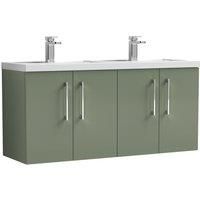Nuie Arno WH 4-Door Vanity Unit & Double Polymarble Basin 1200mm - Reed Green