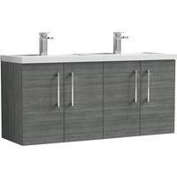 Nuie Arno Anthracite Woodgrain WH 4-Door Vanity Unit & Polymarble Basin 1200mm