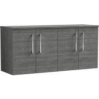 Nuie Arno Wall Hung 4-Door Vanity Unit & Worktop 1200mm - Anthracite Woodgrain