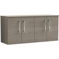 Nuie Arno Wall Hung 4-Door Vanity Unit & Worktop 1200mm - Solace Oak Woodgrain