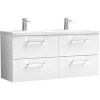 Nuie Arno WH 4-Drawer Vanity Unit & Double Ceramic Basin 1200mm - Gloss White