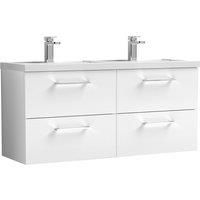 Nuie Arno WH 4-Drawer Vanity Unit & Double Polymarble Basin 1200mm - Gloss White