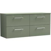 nuie Modern Bathroom Wall Hung 4 Drawer Double Vanity Unit with Colour Worktop, Satin Green, 1200mm