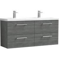 Nuie Arno Anthracite Woodgrain WH 4-Drawer Vanity Unit & Ceramic Basin 1200mm