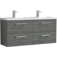 Nuie Arno Anthracite Woodgrain WH 4-Drawer Vanity Unit & Polymarble Basin 1200mm