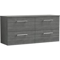 Nuie Arno Wall Hung 4-Drawer Vanity Unit & Worktop 1200mm - Anthracite Woodgrain