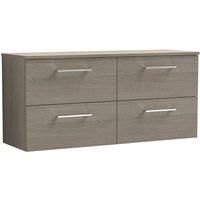 Nuie Arno Wall Hung 4-Drawer Vanity Unit & Worktop 1200mm - Solace Oak Woodgrain