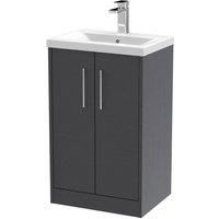 Hudson Reed Juno 500mm Floor Standing 2 Door Vanity & Mid-Edge Basin - Graphite Grey