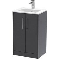 Hudson Reed Juno 500mm Floor Standing 2 Door Vanity & Minimalist Basin - Graphite Grey
