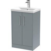 Hudson Reed Juno 500mm Floor Standing 2 Door Vanity & Mid-Edge Basin - Coastal Grey
