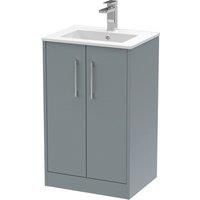 Hudson Reed Juno 500mm Floor Standing 2 Door Vanity & Minimalist Basin - Coastal Grey