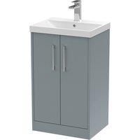 Hudson Reed Juno 500mm Floor Standing 2 Door Vanity & Thin-Edge Basin - Coastal Grey
