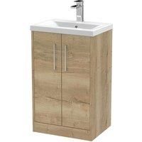 Hudson Reed Juno 500mm Floor Standing 2 Door Vanity & Mid-Edge Basin - Autumn Oak