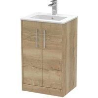 Hudson Reed Juno 500mm Floor Standing 2 Door Vanity & Minimalist Basin - Autumn Oak
