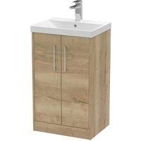 Hudson Reed Juno 500mm Floor Standing 2 Door Vanity & Thin-Edge Basin - Autumn Oak