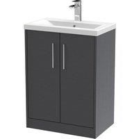 Hudson Reed Juno 600mm Floor Standing 2 Door Vanity & Mid-Edge Basin - Graphite Grey