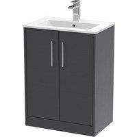 Hudson Reed Juno 600mm Floor Standing 2 Door Vanity & Minimalist Basin - Graphite Grey