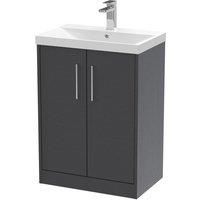 Hudson Reed Juno 600mm Floor Standing 2 Door Vanity & Thin-Edge Basin - Graphite Grey