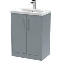 Hudson Reed Juno 600mm Floor Standing 2 Door Vanity & Mid-Edge Basin - Coastal Grey