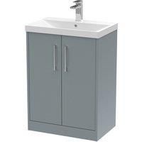 Hudson Reed Juno 600mm Floor Standing 2 Door Vanity & Thin-Edge Basin - Coastal Grey