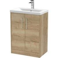 Hudson Reed Juno 600mm Floor Standing 2 Door Vanity & Mid-Edge Basin - Autumn Oak