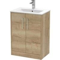 Hudson Reed Juno 600mm Floor Standing 2 Door Vanity & Minimalist Basin - Autumn Oak