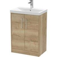 Hudson Reed Juno 600mm Floor Standing 2 Door Vanity & Thin-Edge Basin - Autumn Oak