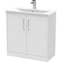 Hudson Reed Juno 800mm Floor Standing 2 Door Vanity & Mid-Edge Basin - White Ash