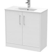 Hudson Reed Juno 800mm Floor Standing 2 Door Vanity & Minimalist Basin - White Ash